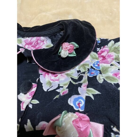 Floral Canvas Velvet Romper Buttoned Closure Bottom Jogger Vintage 6-9 Months - Picture 2 of 10